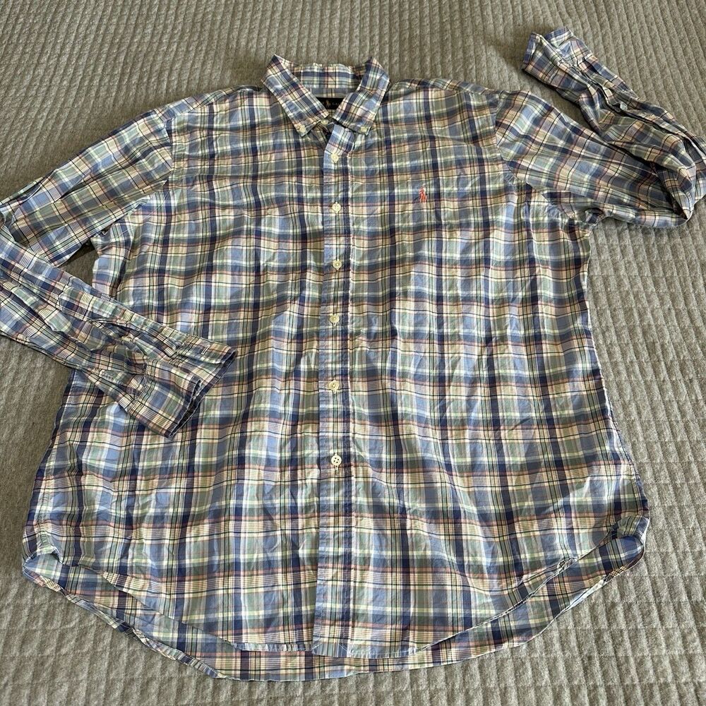 Ralph Lauren Men’s XL Plaid Blue Green Preppy Cotton Button-Up Shirt Long Sleeve